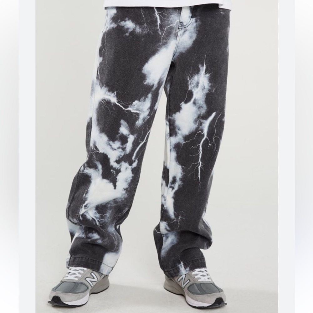 Jaded London Lightning Cloud Print Skate Fit Jeans Black White Mens Size 32 x 32